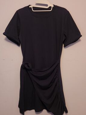 Women's Short Sleeve Navy Knot-Waist Dress